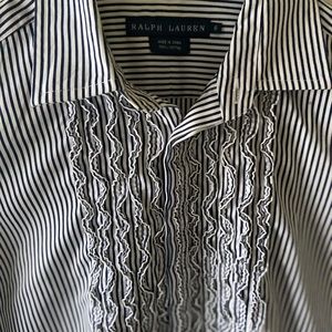 Ralph Lauren Navy White Striped Riffle Button Up 6